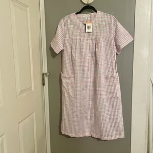 Vintage Miss Elaine Women's Nightgown Pajama Grandma Plaid Short Sleeve Sz S NWT